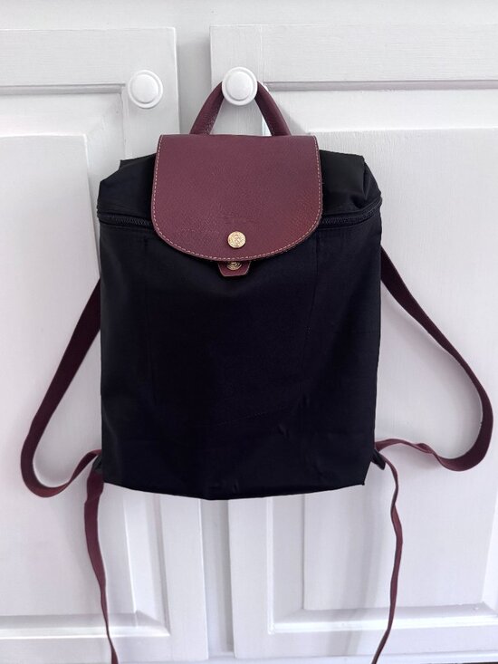 Longchamp Le Pliage Black Nylon Leather Backpack Authentic